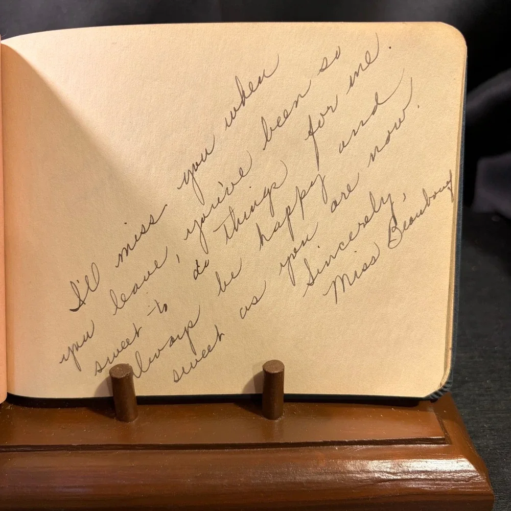 Vintage School Day Memories Autograph Book Blue Suede Central Grammar Ephemera